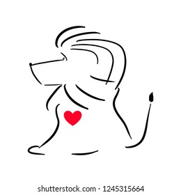 Lion with Red Heart. Minimalist Vector Illustration.
