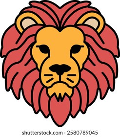 A lion with a red mane and yellow face. The lion is looking at the camera. The lion is the mascot of a school