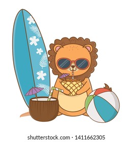 lion relaxing on summer vacation cartoon vector illustration 