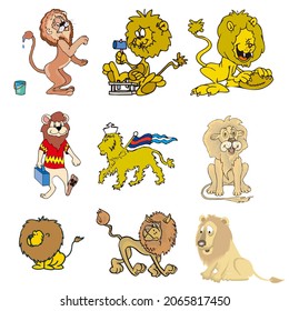 Lion Retro style vector cartoon illustration design set
