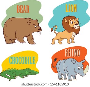 Lion rhino crocodile bear icons design vector illustration