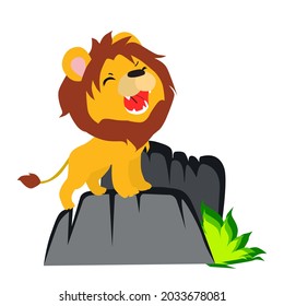 A lion roared on a large rock.