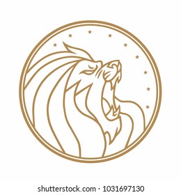 Lion Roaring Circle Gold Logo White Background Vector Illustration 