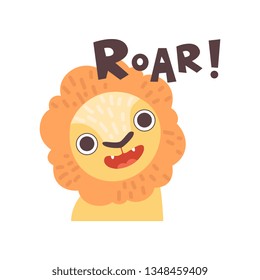 Lion Roaring, Cute Cartoon Animal Making Roar Sound Vector Illustration