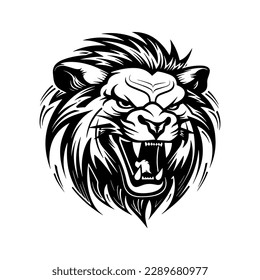 Lion roaring logo ,hand drawn vector illustration.