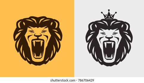 Lion roaring logo or label. Animal, wildlife icon. Vector illustration