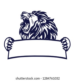 Lion Roaring Logo Shield Banner Emblem Vector Drawing