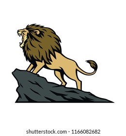 Lion Roaring on the Mountain Hill Vector Cartoon Illustration 