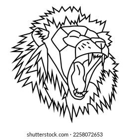 lion roaring outline for coloring book. Stained glass mosaic style, african wild animal. Zodiac leo