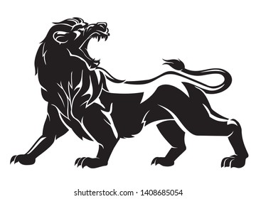 Lion Roaring Shadowed Side View Illustration