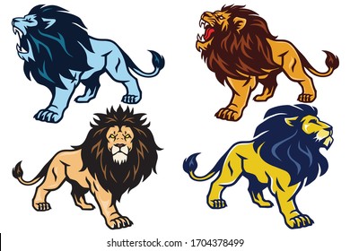 Lion Roaring Stand Stance Esport Mascot Vector Logo Pack Set Collection