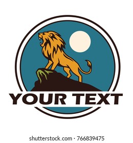 Lion Roaring Under the Moon Logo Design Vector Illustration