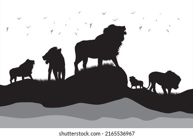 The Lion Roars. The King Of The Wild Jungle. The King Of The Jungle Stands On A Rock. Safari Park Atmosphere With Wild Animals