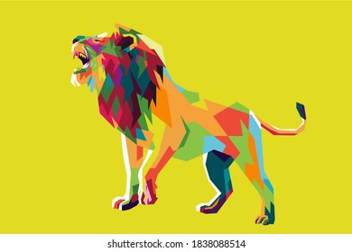 the lion roars as a sign of his strength. wpap art style. eps file