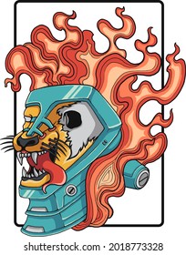 cabeza de un robot de león con líquido de fuego
