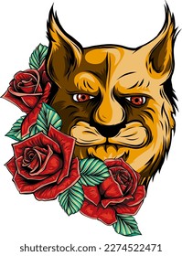 Lion and roses   leaves illustration 