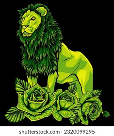 Lion and roses  vector illustration design black background