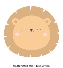 Lion round face head icon. Kawaii animal. Cute cartoon character. Funny baby with eyes, nose, ears. Kids print. Love Greeting card. Flat design. White background. Isolated. Vector illustration