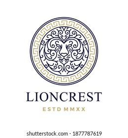 lion round seal crest outline monoline logo vector icon illustration