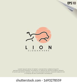 Lion Running Line Logo Design. Lion Run Logo Template. Modern Design. Flat Logo. Vector Illustration
