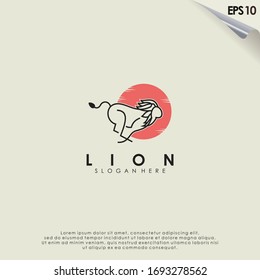 Lion Running Line Logo Design. Lion Run Logo Template. Modern Design. Flat Logo. Vector Illustration