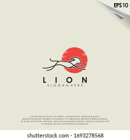 Lion Running Line Logo Design. Lion Run Logo Template. Modern Design. Flat Logo. Vector Illustration