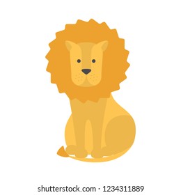 Lion safari animal in funny style. Wildlife king cat. Big animal with golden fur. Isolated flat vector illustration
