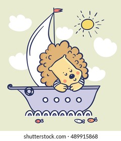 Lion sailor vector illustration. Cute little lion