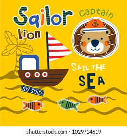 lion the sailorman funny animal cartoon,vector illustration