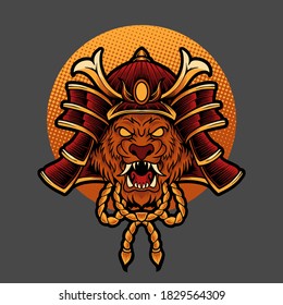 Lion samurai head vector illustration