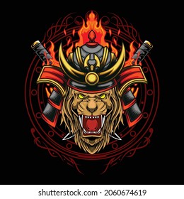 Lion with samurai helmet illustration available for your custom project