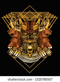lion samurai robot with sacred geometry