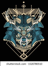 lion samurai robot with sacred geometry