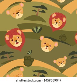 Lion in Savanna Pattern, vector, Illustration