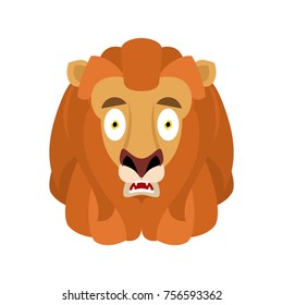 Lion scared OMG avatar emotion. Wild animal Oh my God emoji. Frightened beast. Vector illustration