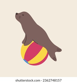 Lion sea playing ball vector illustration