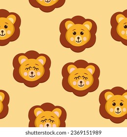 lion seamless pattern. cute animal in flat style. Suitable for decorating children rooms and clothing, textiles, wallpaper, background, wrapping paper.