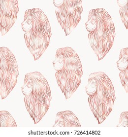 Lion seamless pattern. Graphic in rose gold  colors.