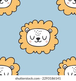 Lion seamless pattern. Hand drawn cute background