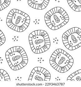Lion seamless pattern. Hand drawn cute background