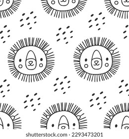 Lion seamless pattern. Hand drawn cute background