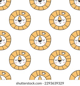 Lion seamless pattern. Hand drawn cute background