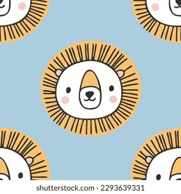 Lion seamless pattern. Hand drawn cute background