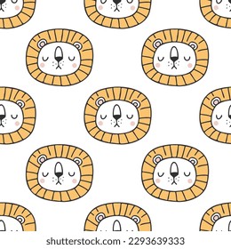 Lion seamless pattern. Hand drawn cute background