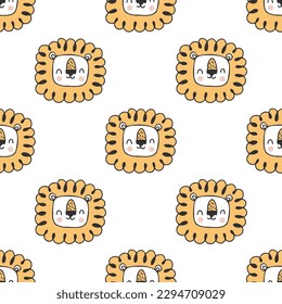 Lion seamless pattern. Hand drawn cute lion vector illustration. Hand drawn vector illustration for posters, cards, t-shirts. 