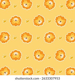Lion seamless pattern with king crown decoration. Can be used for wallpaper, paper wrapping, kid decoration, fashion fabric, and textile