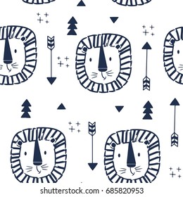 Lion seamless pattern vector illustration for t-shirt design. Vector illustration design for fashion fabrics, textile graphics, prints.