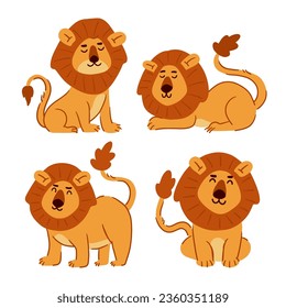 Lion . Set of cute cartoon characters . Hand drawn style . White isolate background . Vector .