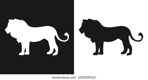 Lion. A set of isolated icons, a black-and-white logo on a white-and-black background