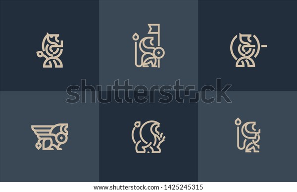 Lion set logo shield vector Heraldic\
premium logo icon signs. Universal company\
symbol.